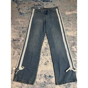 Cali 1850 Women’s Jeans Size 7/28 Blue Denim Side Stripe Bow Detail Wide Leg